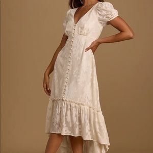 Lulus - Cream High-Low Midi Dress - Size S